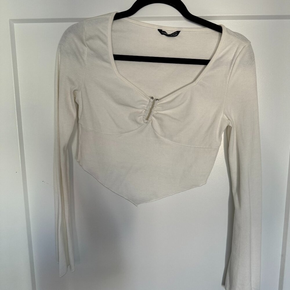 White Long sleeve Crop Top
